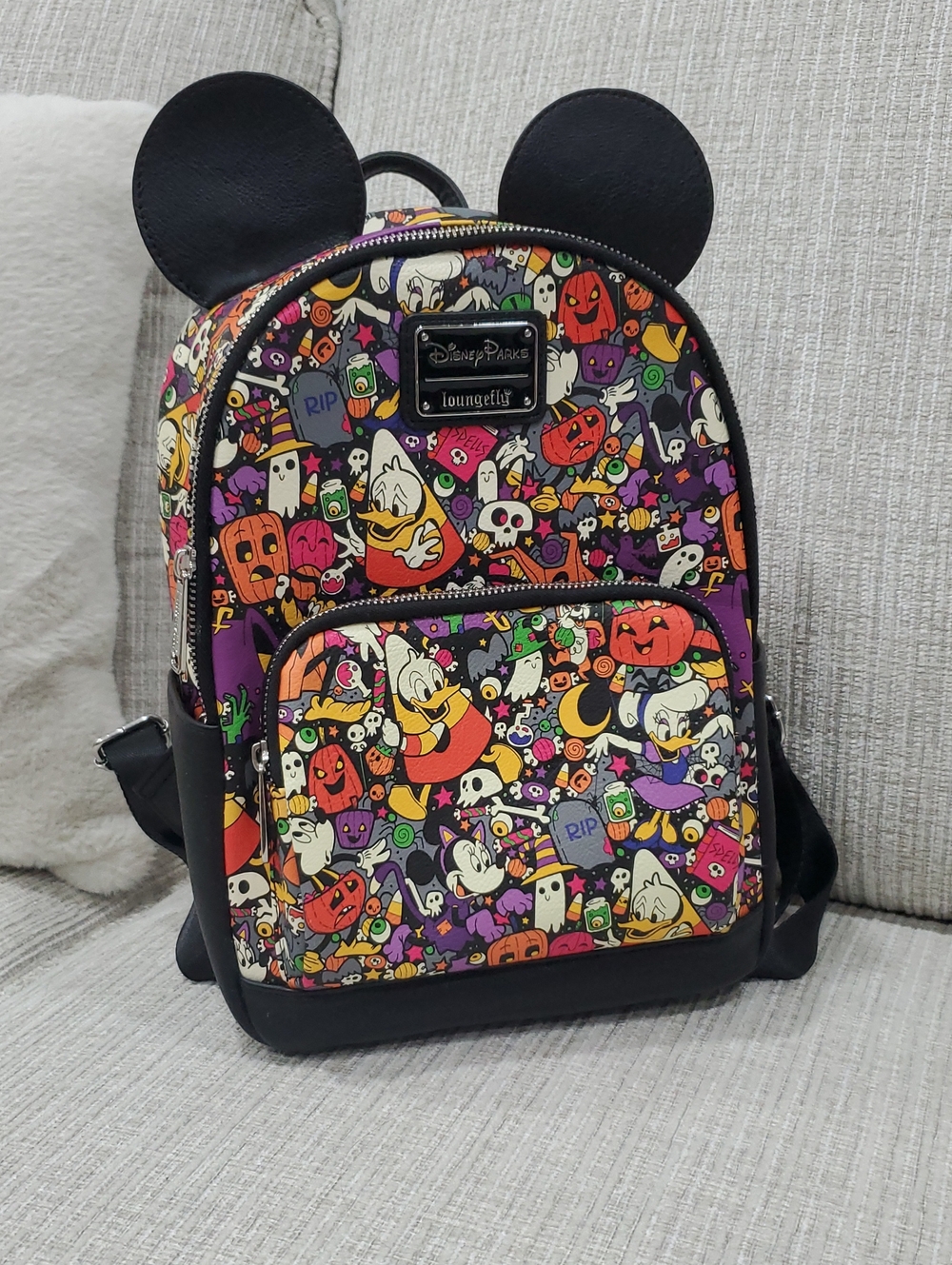 Loungefly Black Halloween Character Mini Backpack with Colorful Print